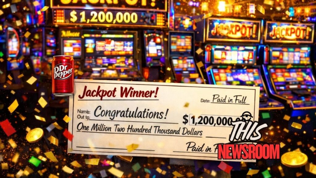 A $1.2 million casino jackpot turns an ordinary soda purchase into a life-changing moment.