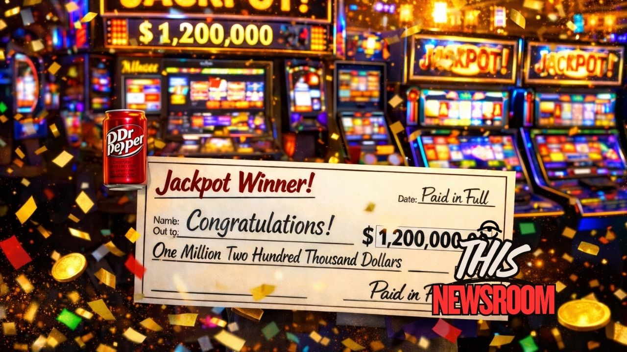 A $1.2 million casino jackpot turns an ordinary soda purchase into a life-changing moment.