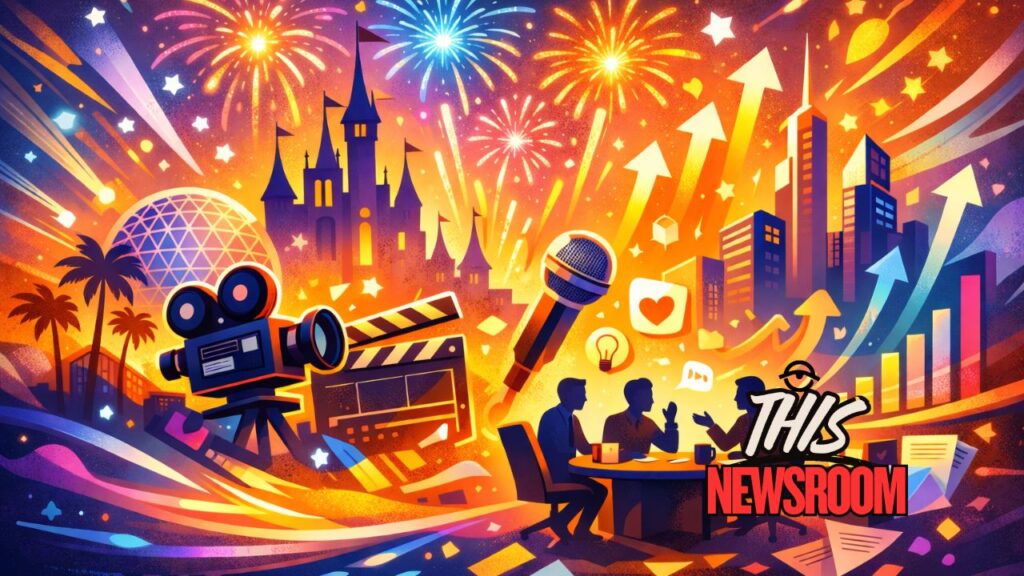 Abstract illustration representing Disney’s leadership transition, media strategy, and business growth