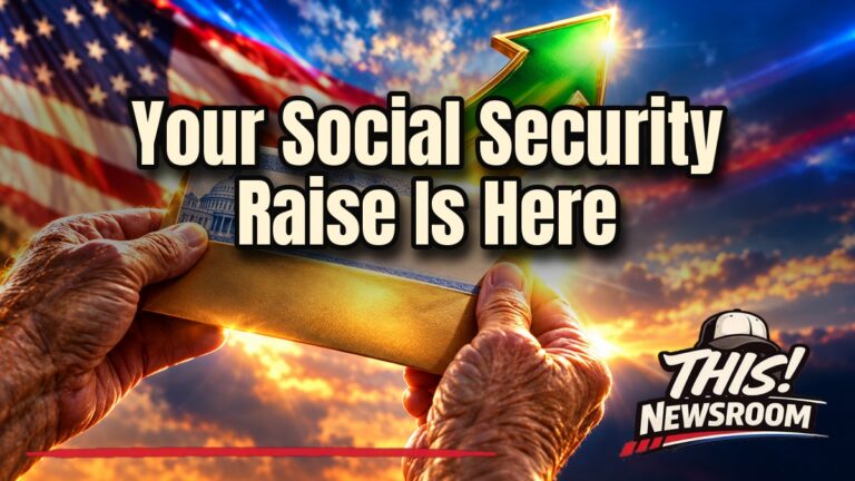 Senior couple reviewing the 2027 Social Security COLA beside a glowing rising arrow and calendar
