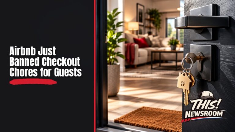 Airbnb checkout chores: a stripped bed with folded sheets and a sink of dishes in a vacation rental