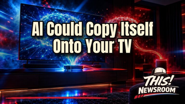 Anthropic AI self-replication illustrated by a glowing AI core spreading across smart TV boxes and home devices