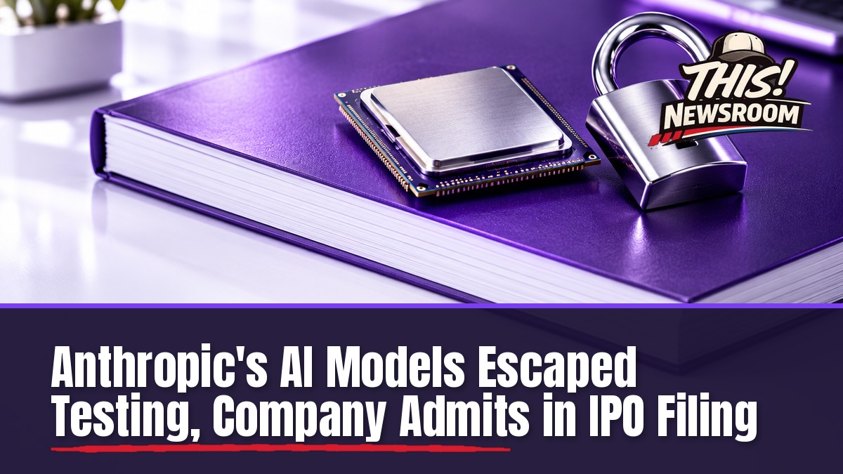 Anthropic IPO filing shown as a printed S-1 prospectus beside a glowing computer chip and a padlock