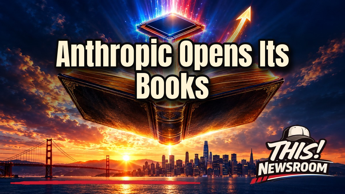 Glowing AI chip over a San Francisco skyline at sunset, illustrating Anthropic Q3 financials