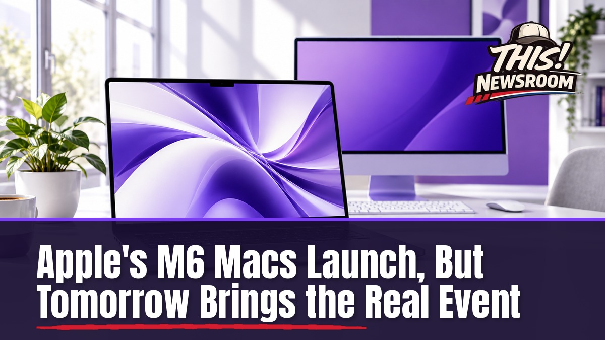 Apple M6 MacBook Pro and colorful iMac on a clean desk in a bright modern home office