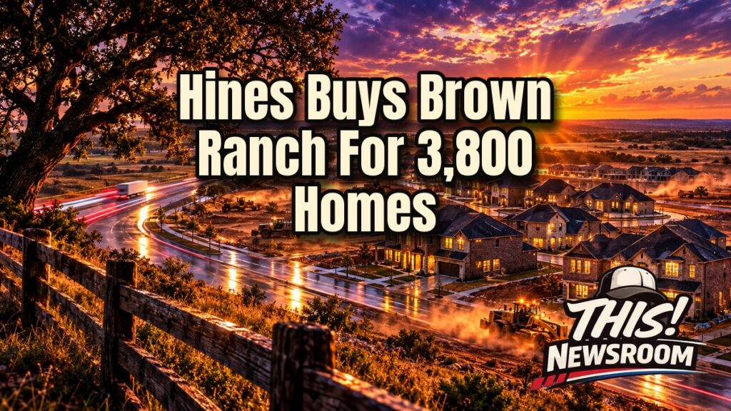Brown Ranch Fort Worth at sunset with a new master-planned community rising beside open Texas ranch land