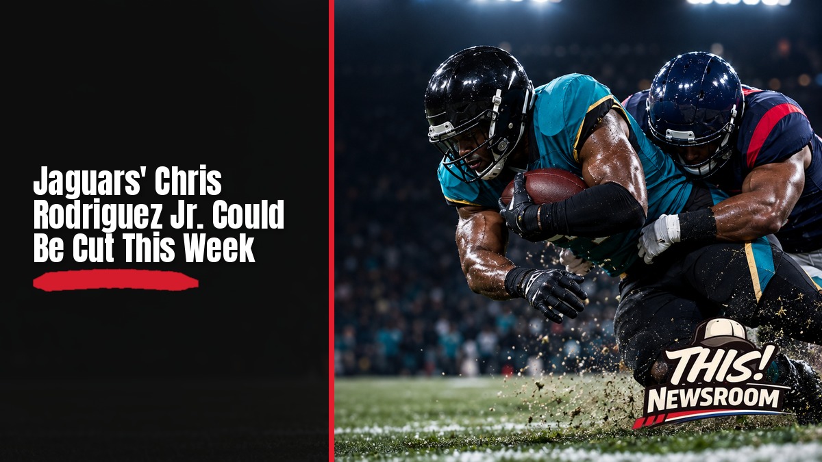 Jacksonville Jaguars running back Chris Rodriguez Jr. carrying the ball in a stadium during an NFL game