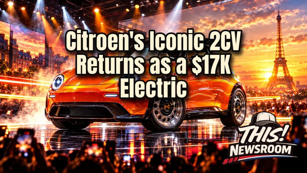 Citroen 2CV concept electric car in orange Infra Red paint at the Paris Motor Show