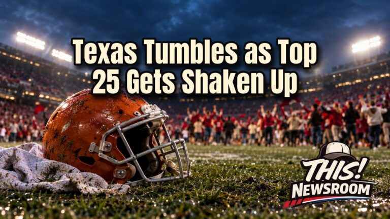 Texas Longhorns football helmet on the sideline after a loss, illustrating the college football rankings shake-up