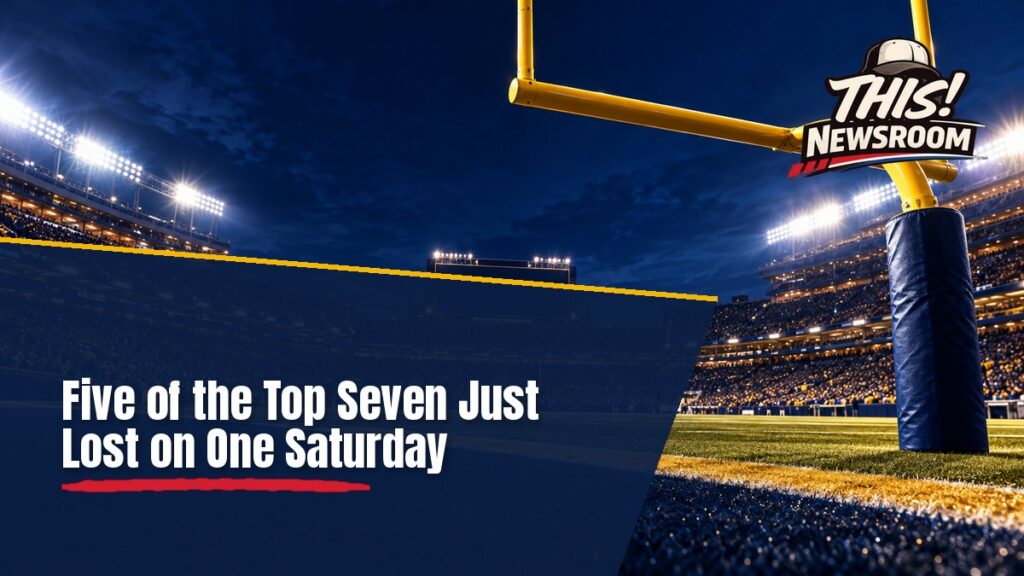 Empty stadium at night showing the scoreboard, a symbol of the college football rankings upheaval in Week 7