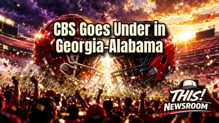 Cinematic college football Week 6 picks graphic with Georgia and Alabama helmets colliding under stadium lights