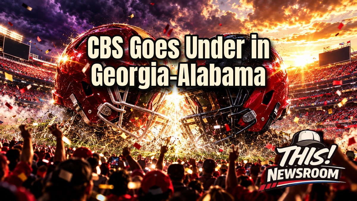 Cinematic college football Week 6 picks graphic with Georgia and Alabama helmets colliding under stadium lights
