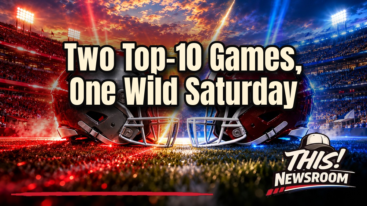Ohio State and Indiana helmets face off in a stadium for the college football Week 7 schedule