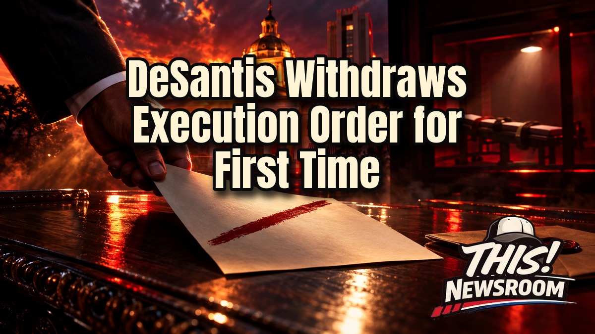 Dramatic cinematic illustration of the Florida State Capitol dome at dusk representing how DeSantis withdraws execution order for the first time