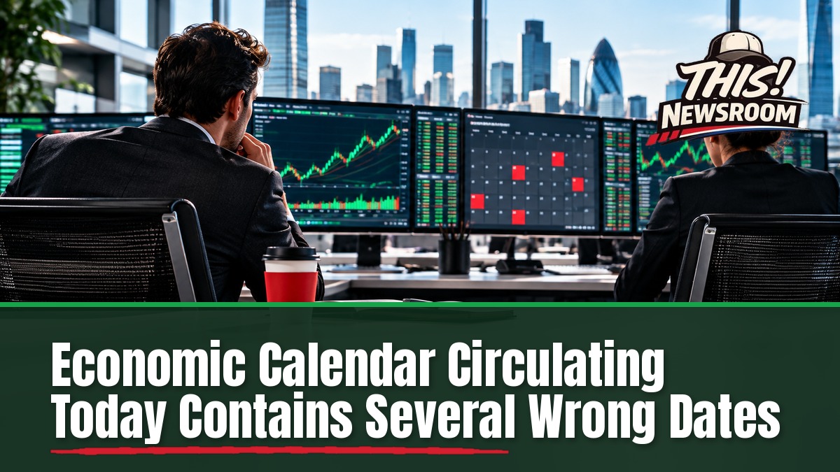 Economic calendar for Oct. 27 shown on trading desk screens with housing and confidence data charts