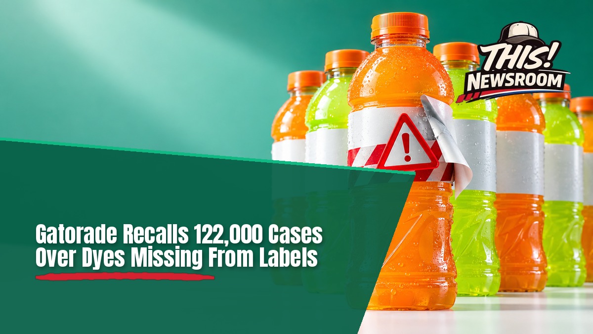 Gatorade recall: mint green bottle cap and FDA-style lot code tag on a stack of cases