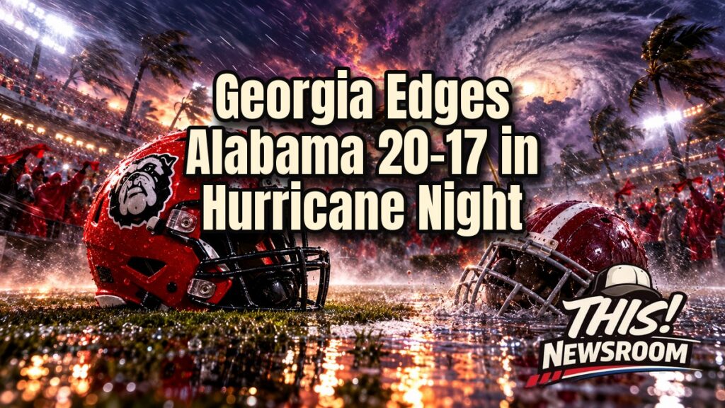 Georgia beats Alabama as a Bulldogs quarterback stands in a stormy Tuscaloosa stadium at night