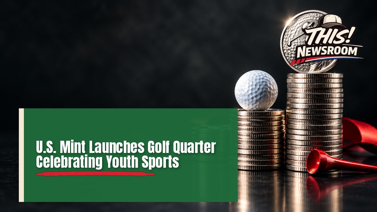 A 2027 golf quarter showing a young golfer finishing a swing, on a charcoal background