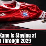 Harry Kane contract extension at Bayern Munich shown as a red-and-white stack of goal tallies in front of a charcoal backdrop