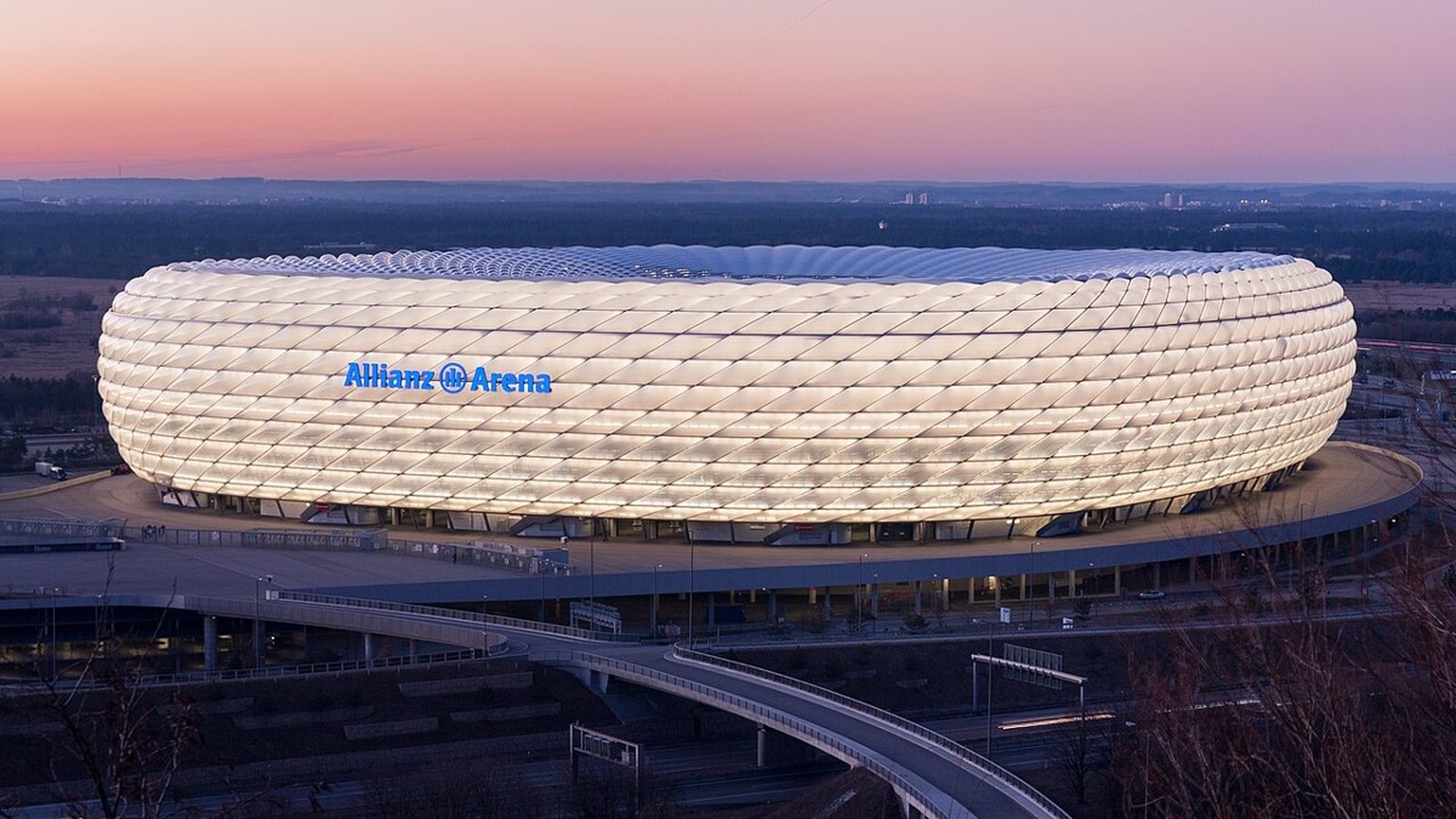 Exterior of Bayern Munich's Allianz Arena stadium in Munich, Germany
