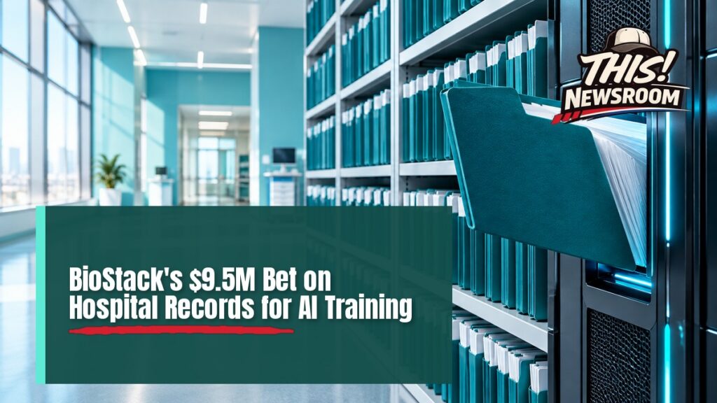 Hospital corridor with a patient records workstation, illustrating hospital records AI training