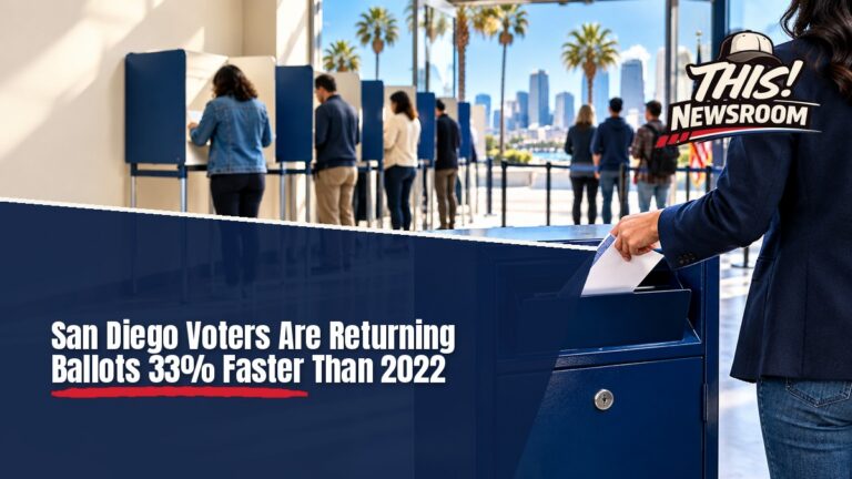 Voters at a San Diego vote center casting ballots in the midterm election, illustrating how to vote in San Diego