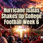 Hurricane Isaias storm clouds over Bryant-Denny Stadium as Georgia and Alabama helmets face off before the college football game