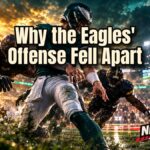 Jalen Hurts in an Eagles uniform under stadium lights, illustrating why the Eagles' offense is struggling