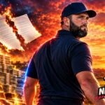 Jon Rahm in front of a LIV Golf bankruptcy courthouse illustrating his LIV separation deal