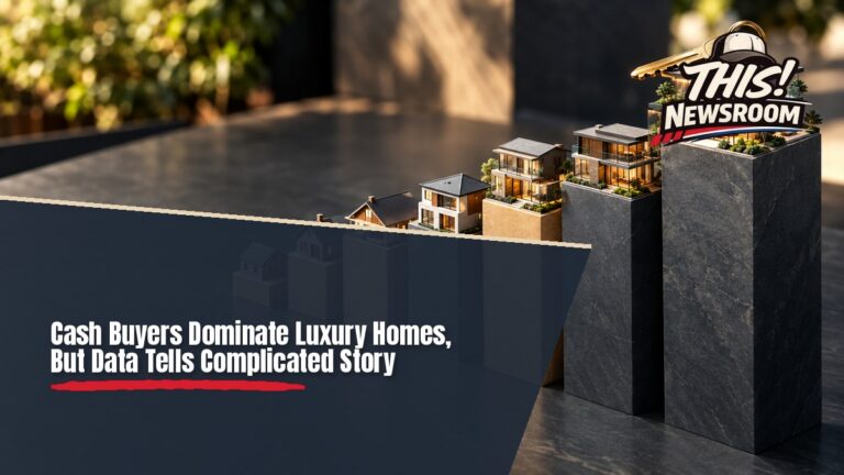 Slate and sand-colored scale model of houses stacked as a bar chart, illustrating the luxury housing market