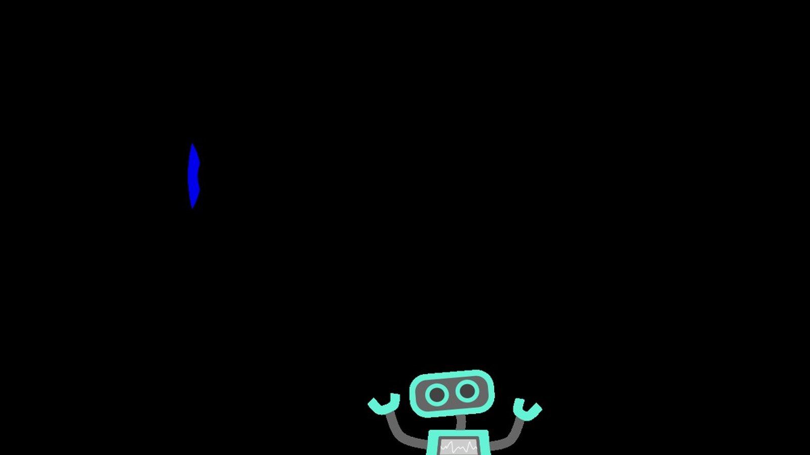 Close-up of a small robot's jointed legs and orange beak mechanism on a white workbench with violet accents