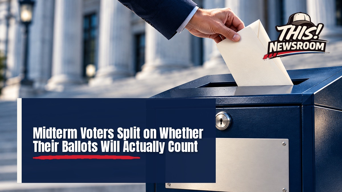 Close-up of a ballot dropping into a navy ballot box ahead of the midterm vote count