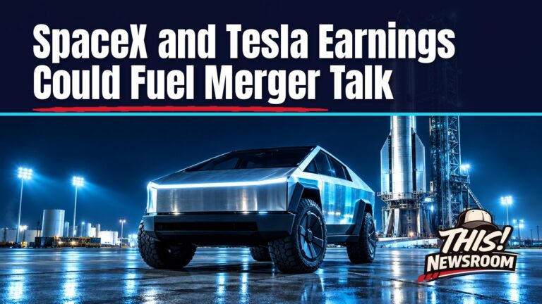 Rocket and electric car under a deep-space sky symbolizing Musk AI spending ahead of SpaceX and Tesla earnings