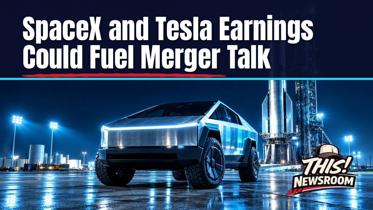 Rocket and electric car under a deep-space sky symbolizing Musk AI spending ahead of SpaceX and Tesla earnings