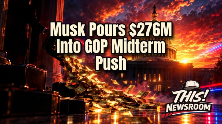 Elon Musk portrait before the U.S. Capitol at sunset, illustrating Musk midterm spending for Republicans