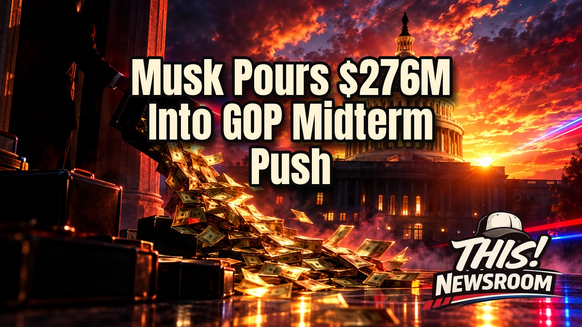 Elon Musk portrait before the U.S. Capitol at sunset, illustrating Musk midterm spending for Republicans
