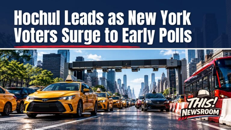 New York governor race polls: Manhattan skyline and Midtown streets in the congestion pricing zone