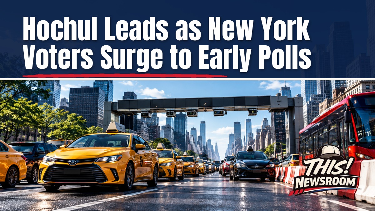 New York governor race polls: Manhattan skyline and Midtown streets in the congestion pricing zone
