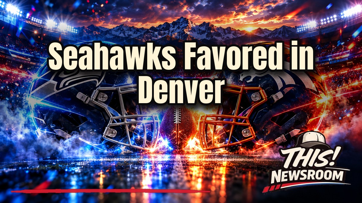 NFL Week 6 picks scene with Seahawks and Broncos helmets under stadium lights in Denver