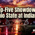 Ohio State vs. Indiana top-five showdown at Memorial Stadium under a dramatic sunset sky