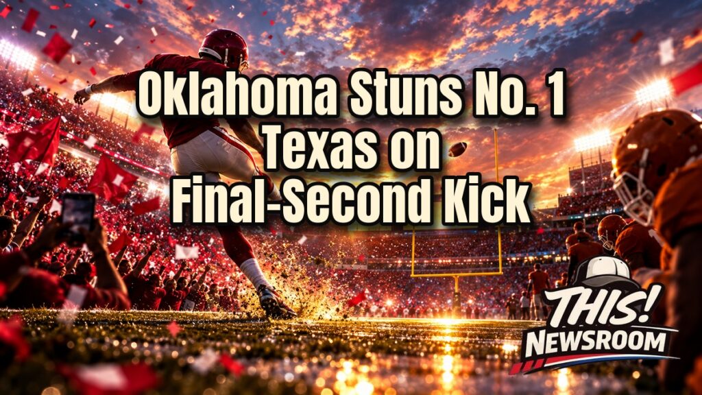 Oklahoma upsets Texas as Sooners celebrate a last-second field goal at the Cotton Bowl against the Longhorns