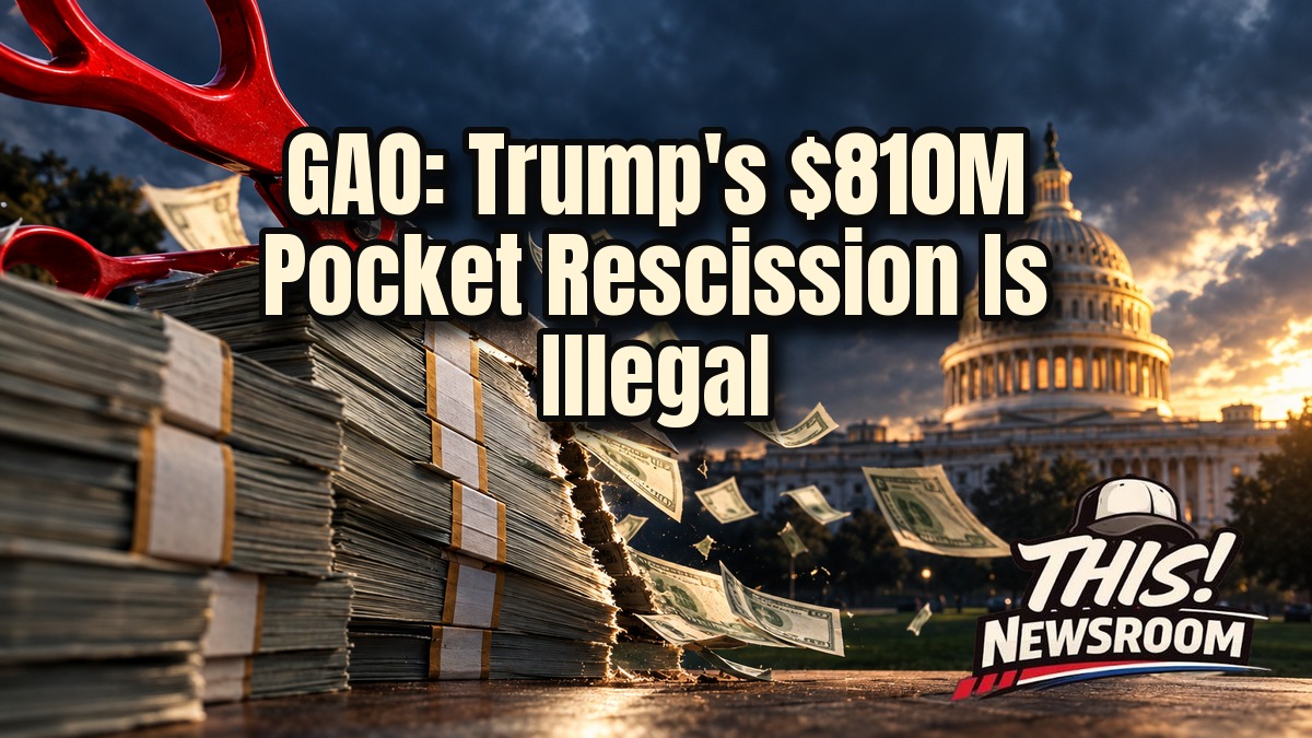 Pocket rescission fight shown as an empty congressional hearing room with a gavel and budget documents