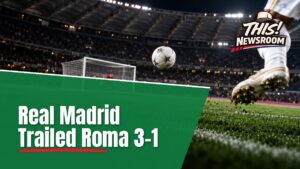 Real Madrid comeback at Roma: corner flag and match ball on the grass of the Stadio Olimpico