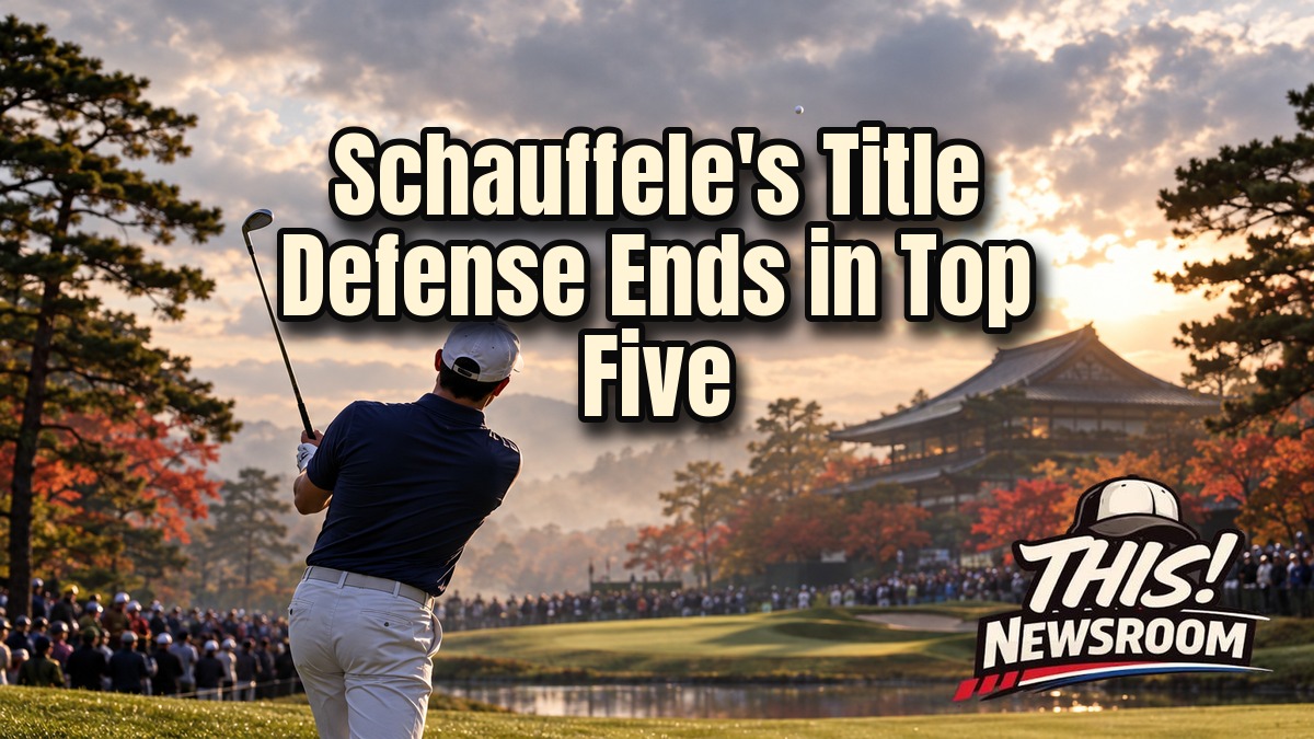 Golfer walking a Japanese fairway after Schauffele's title defense at the Baycurrent Classic ended in Yokohama