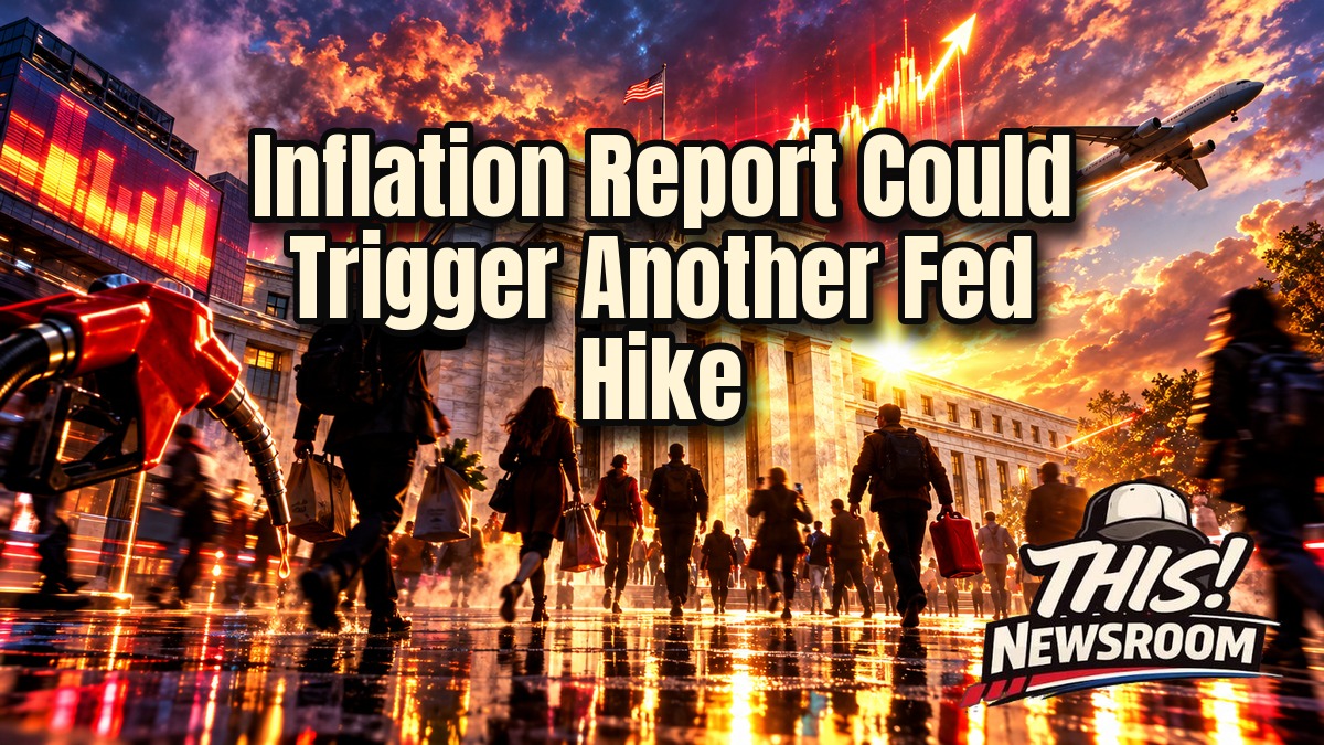 Federal Reserve building at golden hour glowing behind a rising inflation chart ahead of the September CPI report