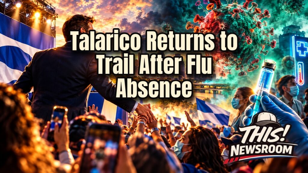 Talarico campaign trail return at an outdoor Austin festival as supporters cheer at golden hour