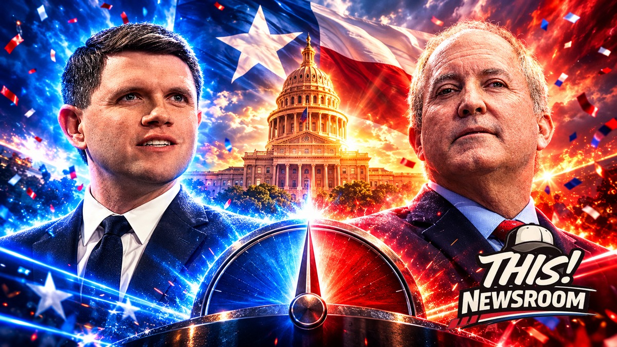 Texas Senate race poll showing Talarico and Paxton in a tight contest beneath the Texas state flag and Capitol