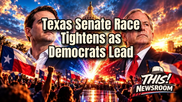 Texas Senate race poll illustration showing Talarico and Paxton facing off in front of the Texas Capitol at sunset