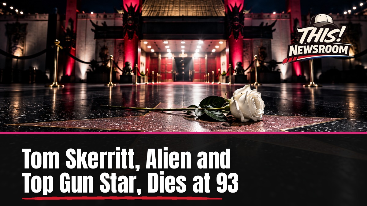 Tom Skerritt death: a lit Hollywood movie theater marquee at night, remembering the Alien and Top Gun actor
