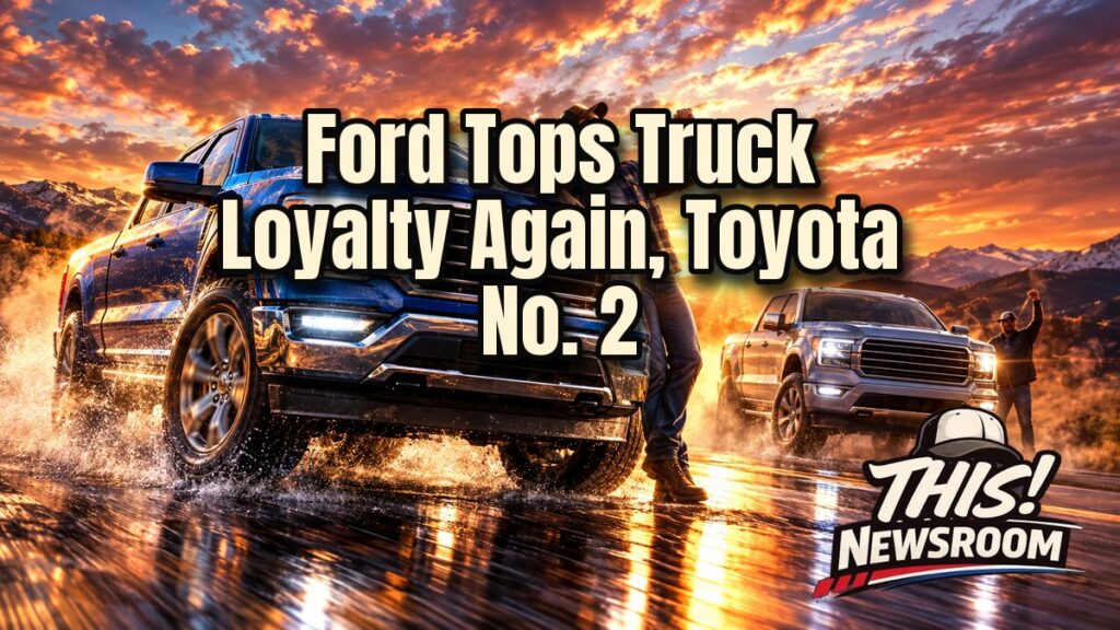 Ford and Toyota pickup trucks face off at golden hour in a scene representing truck brand loyalty